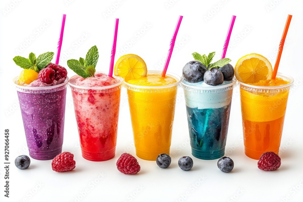 Juices and Floats in Plastic Cup on white background created with Generative AI Juices and Floats in Plastic Cup on white background created with Generative AI