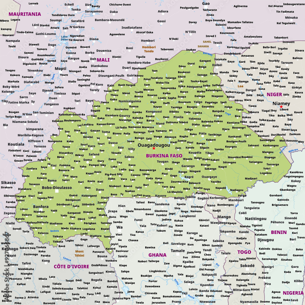 Naklejka premium Political map of Burkina Faso
