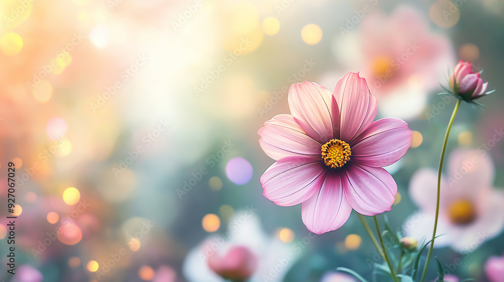 summer flowers on Blurred background with soft pastel colors, bokeh effect, pink green yellow white summer flowers on Blurred background with soft pastel colors, bokeh effect, pink green yellow white