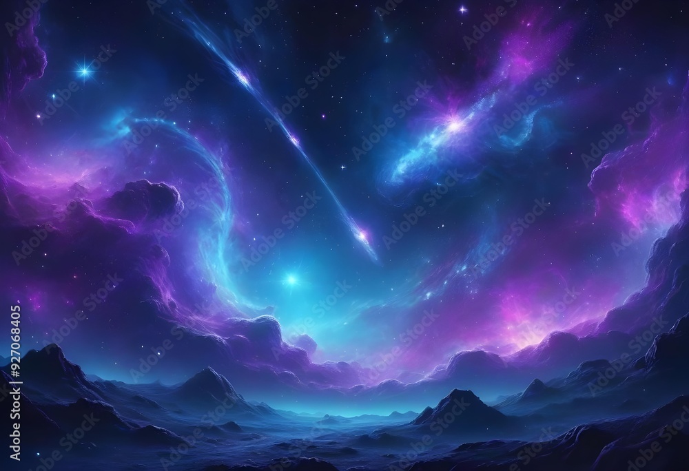 background of an infinite space filled with luminous stars, an ancient galaxy shining brightly, and dynamic nebulae in deep blues and purples, creating a mystical atmosphere. background of an infinite space filled with luminous stars, an ancient galaxy shining brightly, and dynamic nebulae in deep blues and purples, creating a mystical atmosphere.