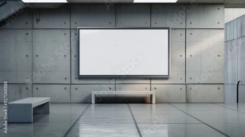 Empty white signboard mockup at a sports stadium entrance