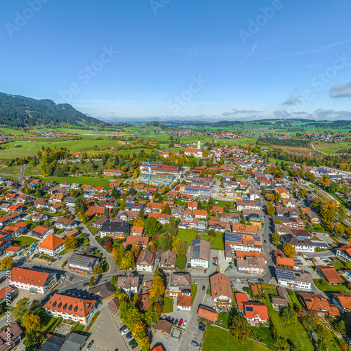 Herbstlicher Ausblick auf das Vilstal bei Pfronten-Ried im Ostallgäu von oben  photo