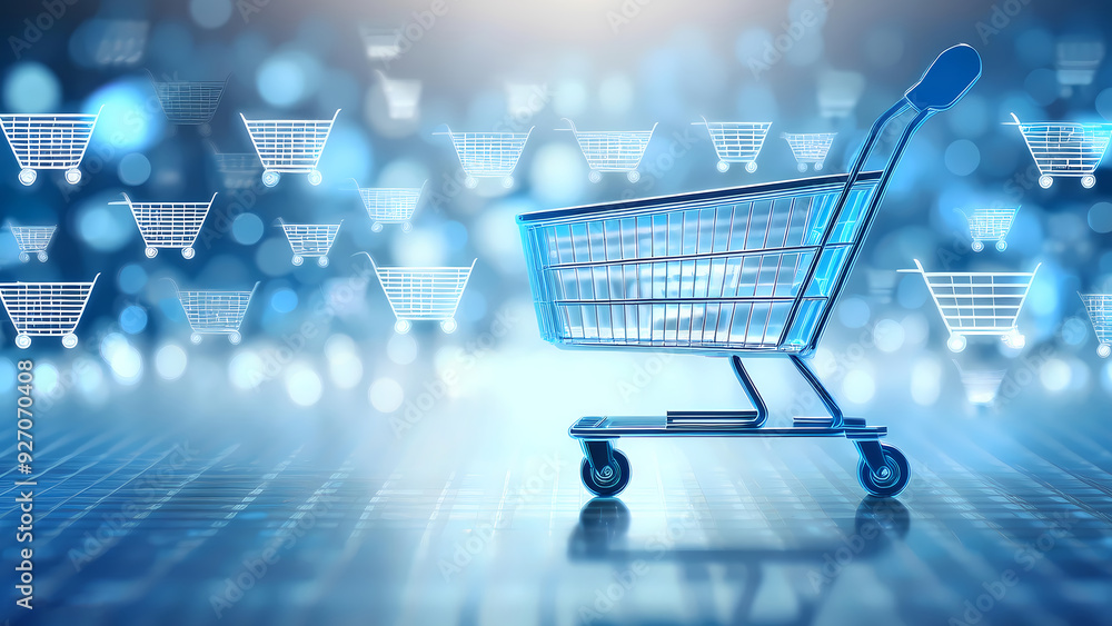 e-commerce blue to transactional silver background with pixelated motifs of shopping carts e-commerce blue to transactional silver background with pixelated motifs of shopping carts