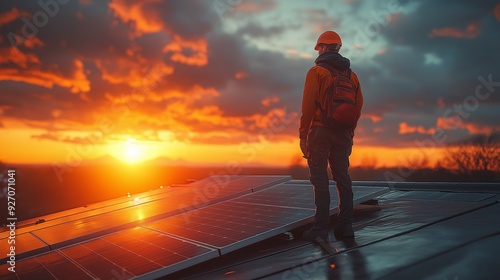 Technician Securing a Single Solar Panel on a Roof, with Bright Sunlight Highlighting the Sleek, Modern Design During Installation