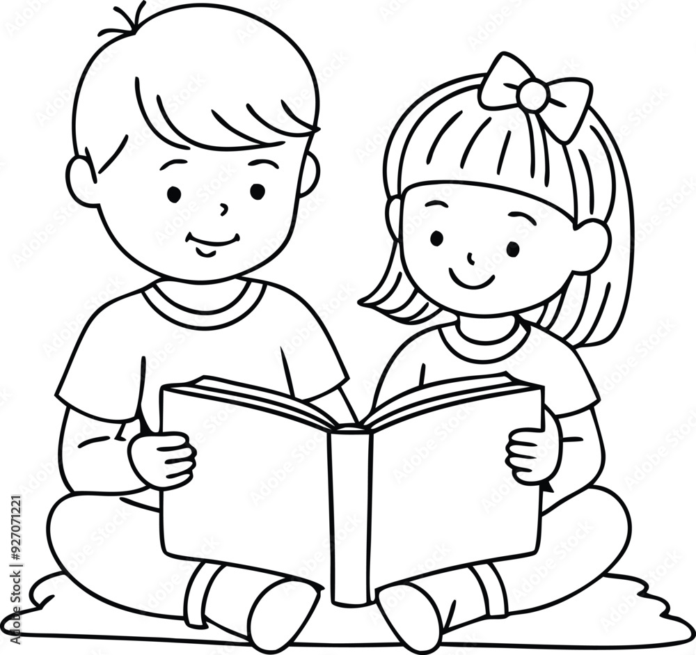 Little boy and little girl reading book Little boy and little girl reading book