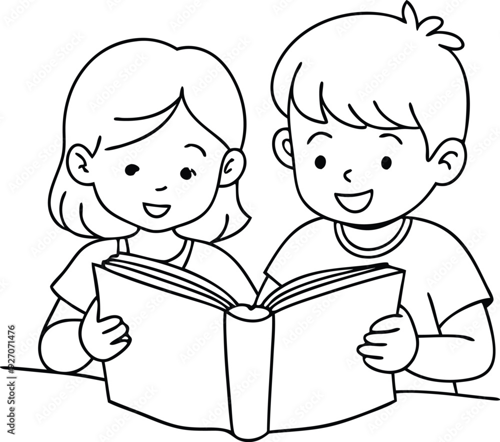 Little boy and little girl reading book Little boy and little girl reading book