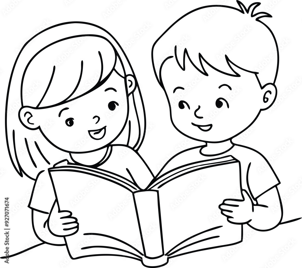 Little boy and little girl reading book Little boy and little girl reading book
