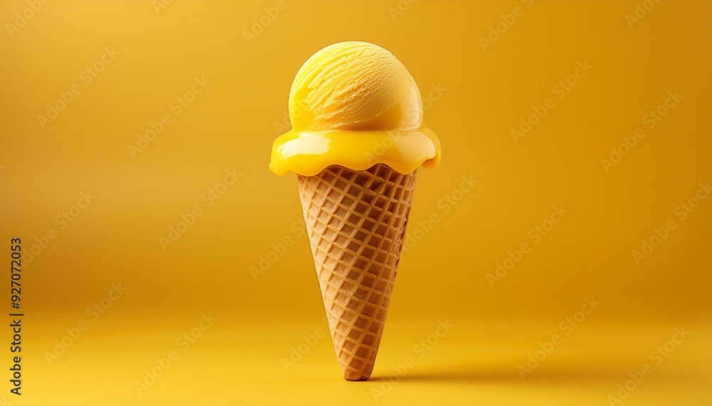 Yellow ice Cream cone, on a yellow background Yellow ice Cream cone, on a yellow background