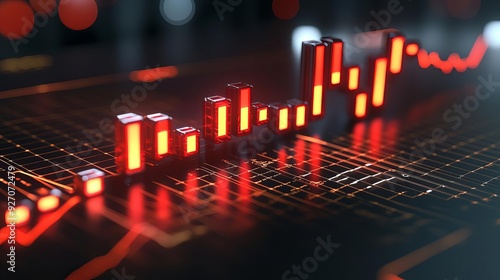 Recession phase, economic indicators falling, 3D illustration