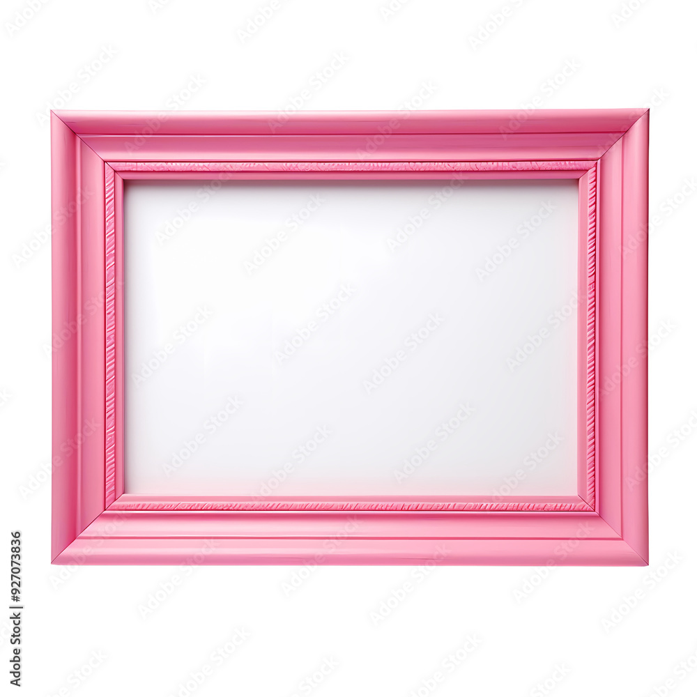 A bright pink picture frame sits on a white background. The frame is simple with a slightly raised edge. A bright pink picture frame sits on a white background. The frame is simple with a slightly raised edge.