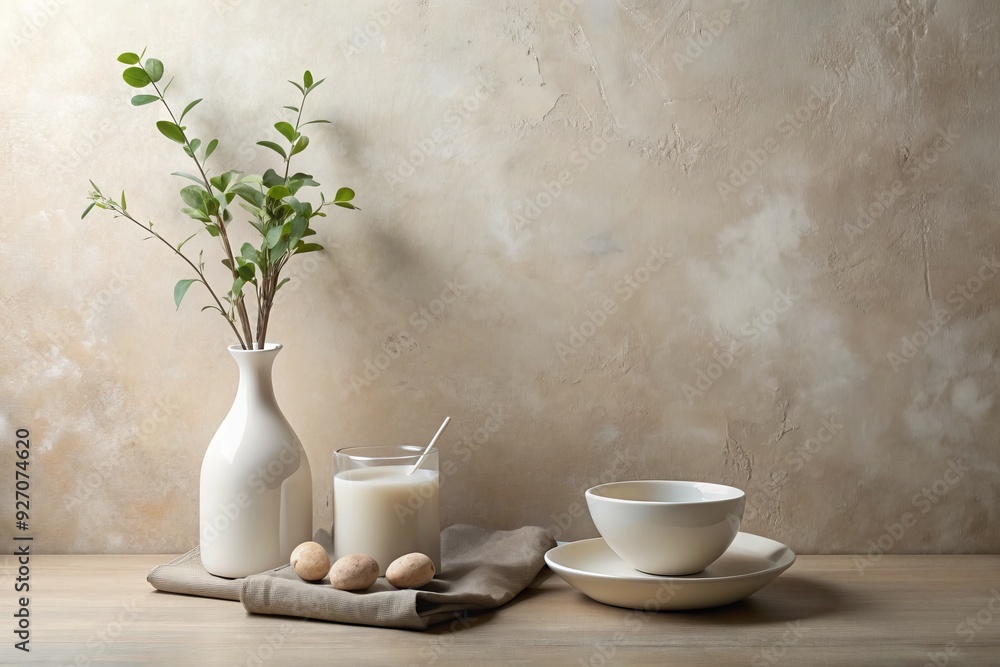 serene peaceful still life minimalist calmness simplicity soft natural light creamy whites earthy tone textured background serene peaceful still life minimalist calmness simplicity soft natural light creamy whites earthy tone textured background