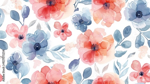 Delicate floral watercolor pattern in gentle pastel hues, ideal for beauty items or similar applications.