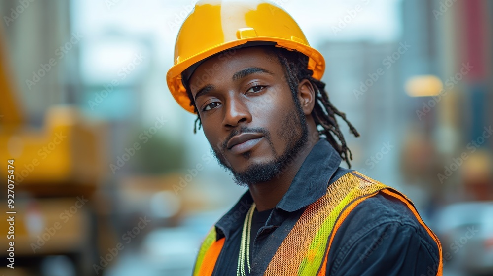 An industrial worker in a hard hat and safety vest, poised and ready to lead on the job An industrial worker in a hard hat and safety vest, poised and ready to lead on the job