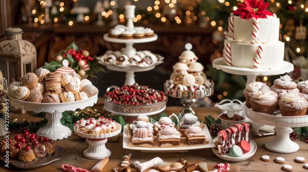 Festive Christmas Dessert Table Displaying Assorted Holiday Treats and Decorations - Perfect for Parties and Celebrations Festive Christmas Dessert Table Displaying Assorted Holiday Treats and Decorations - Perfect for Parties and Celebrations