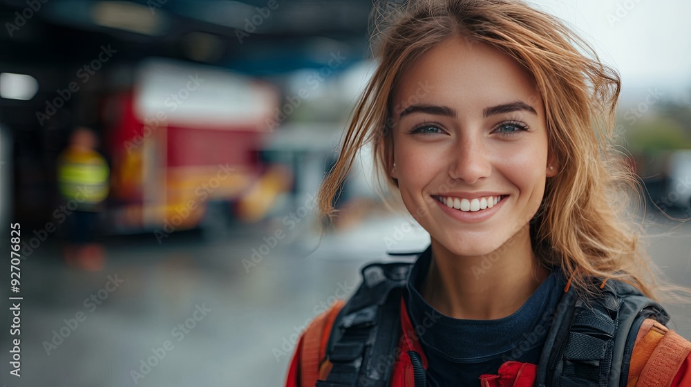 Brave Defender. Portrait of a female firefighter showcasing courage and dedication Brave Defender. Portrait of a female firefighter showcasing courage and dedication