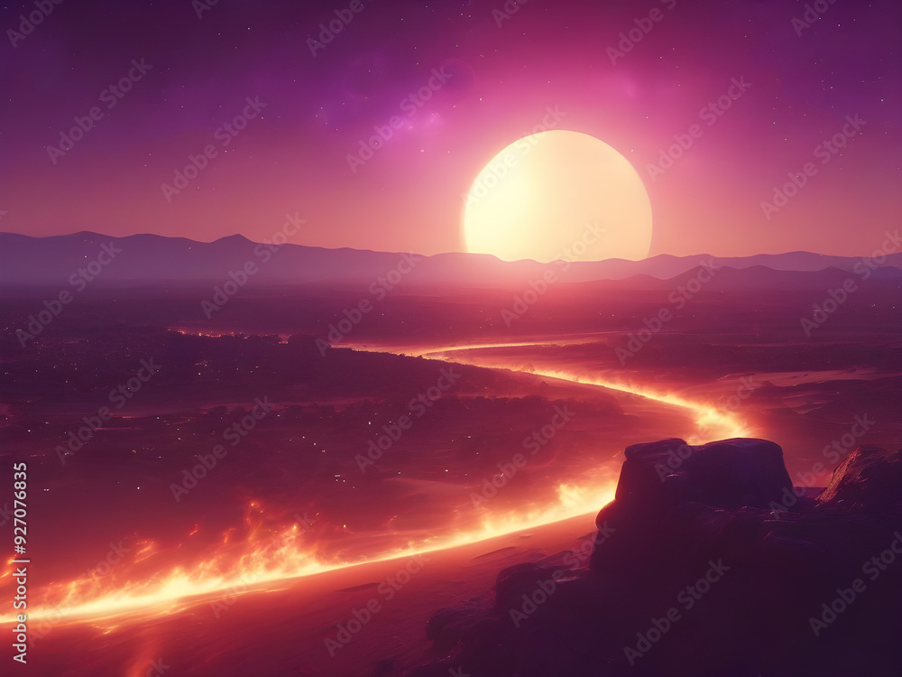 Fire sunrise in the burning desert Fire sunrise in the burning desert