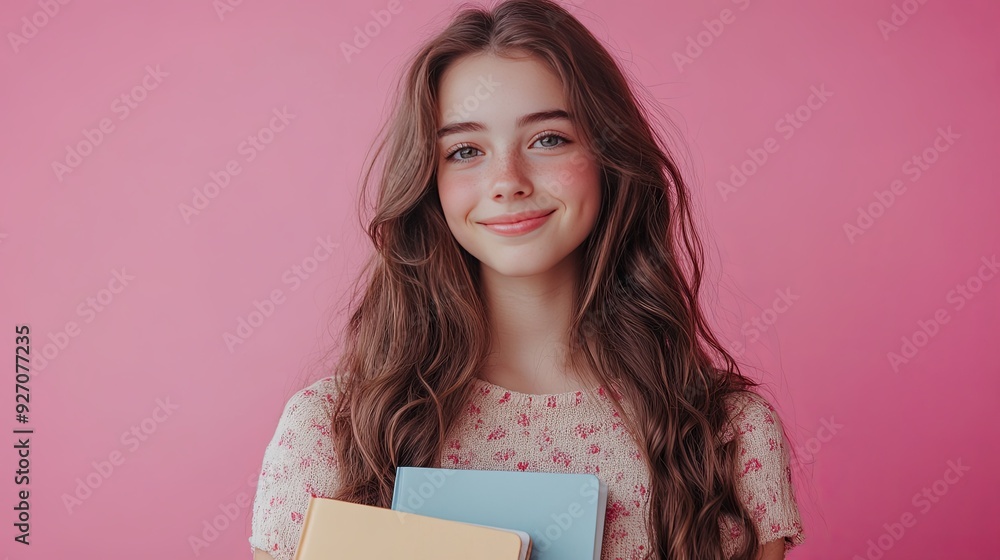 Smiling Student with Exercise Books. Education and Happiness concept Smiling Student with Exercise Books. Education and Happiness concept