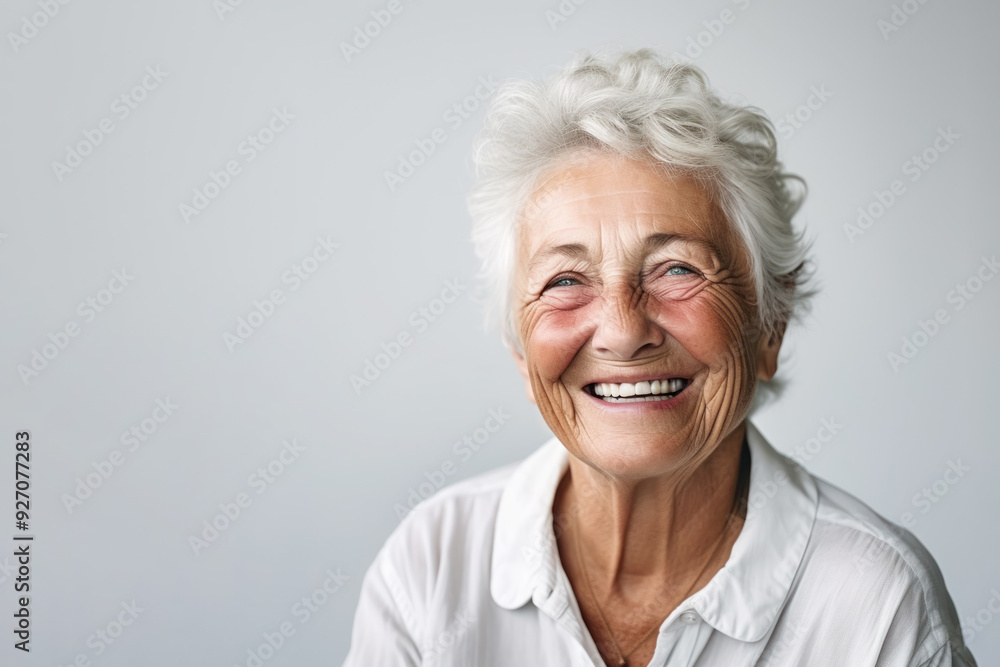 An elderly woman with a kind smile on her face, radiating warmth and life experience, personifies the joy of older age An elderly woman with a kind smile on her face, radiating warmth and life experience, personifies the joy of older age