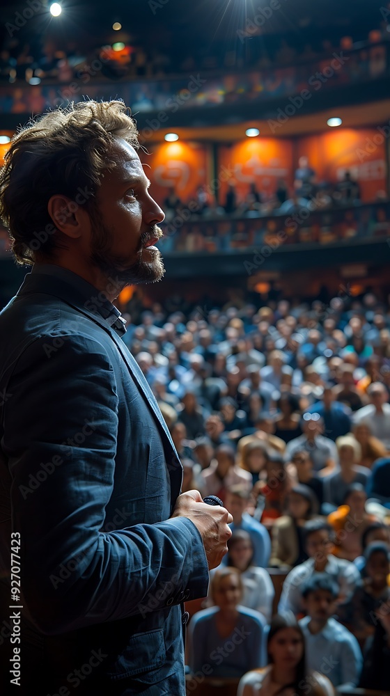 American businessman giving a keynote speech American businessman giving a keynote speech
