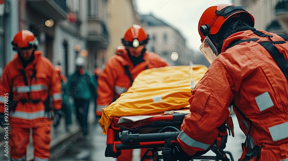 Emergency Response Team Working Together in a Crisis Situation. Unity and Support concept Emergency Response Team Working Together in a Crisis Situation. Unity and Support concept