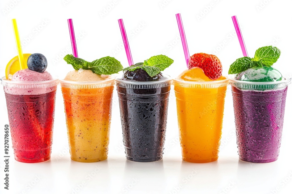 Juices and Floats in Plastic Cup on white background created with Generative AI Juices and Floats in Plastic Cup on white background created with Generative AI