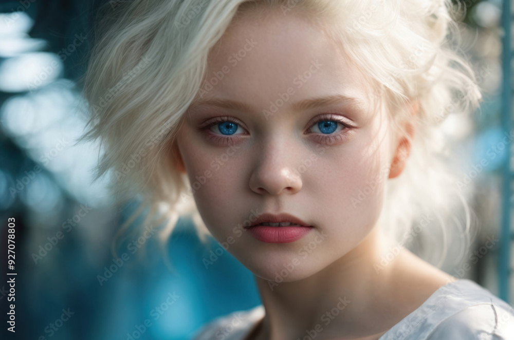 A portrait of a young albino, highlighting the unique beauty of his skin and hair, conveying individuality and strength of spirit A portrait of a young albino, highlighting the unique beauty of his skin and hair, conveying individuality and strength of spirit
