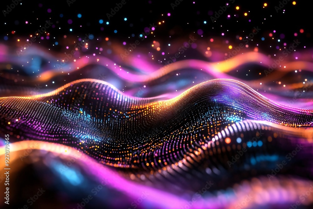 Vibrant abstract waves with colorful light reflections create a mesmerizing digital landscape, perfect for modern design projects. Vibrant abstract waves with colorful light reflections create a mesmerizing digital landscape, perfect for modern design projects.