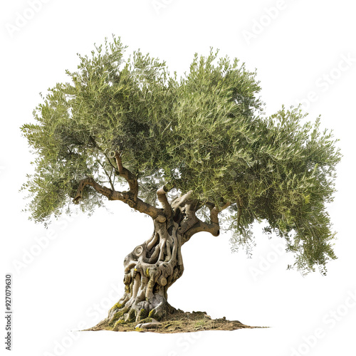 Ancient Olive Tree with Twisted Trunk. isolated translucent