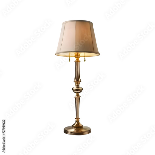 Isolated Brass and Glass Floor Lamp With a Fabric Shade on a Transparent Background Png, 3d Lamp, Cut Out Lamp