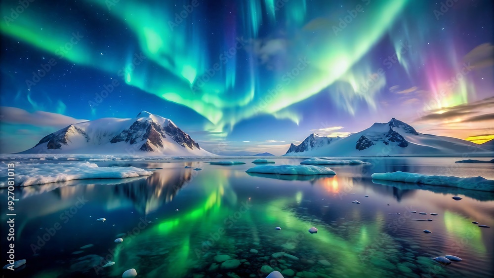 Aurora Borealis Reflection in Antarctica. Aurora Borealis Reflection in Antarctica.