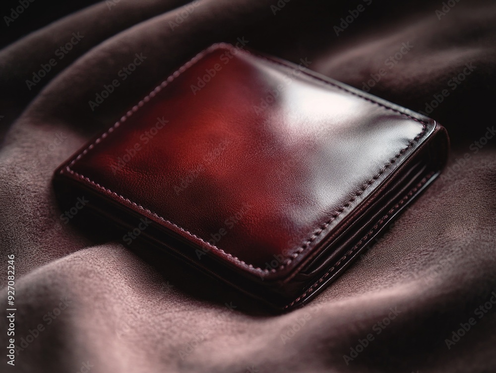 Brown leather wallet on brown cloth Brown leather wallet on brown cloth