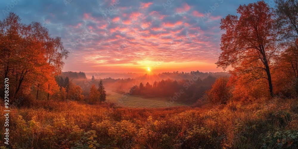 Enchanting Autumn Sunrise Over Mountain Pathway Enchanting Autumn Sunrise Over Mountain Pathway