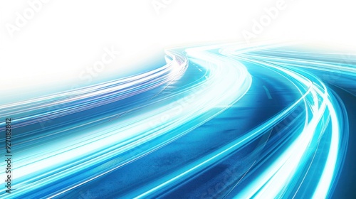 Abstract Blue Light Trails on a Curved Road