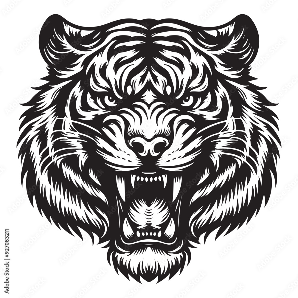 Fototapeta premium Line art of tiger roaring cartoon vector