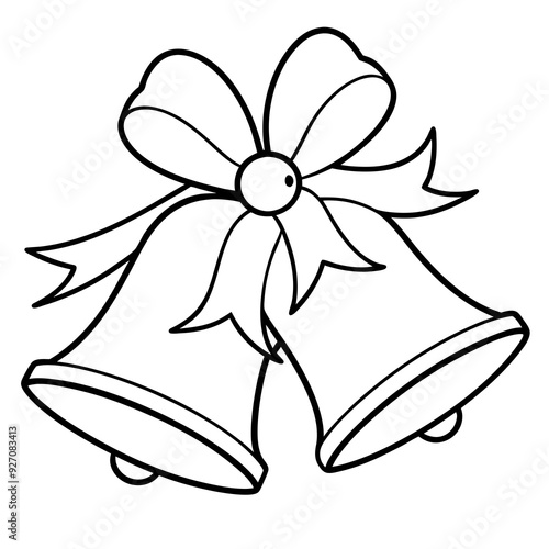 Line art of wedding Christmas bells with ribbons 
