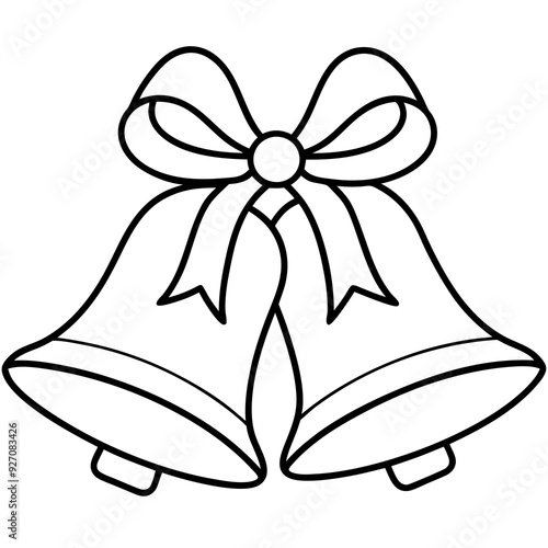 Line art of wedding Christmas bells with ribbons 
