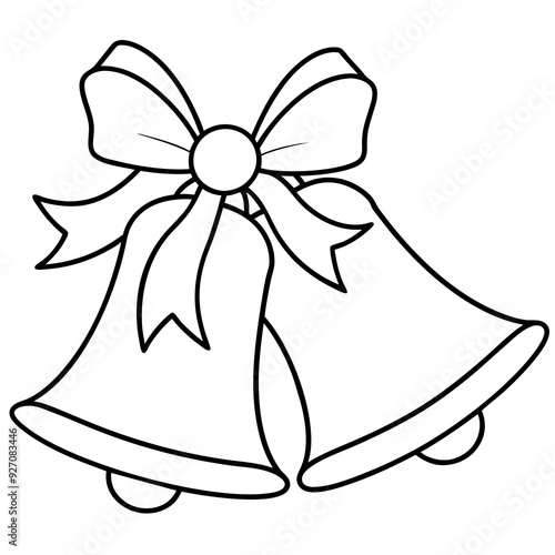 Line art of wedding Christmas bells with ribbons 
