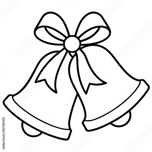 Line art of wedding Christmas bells with ribbons 
