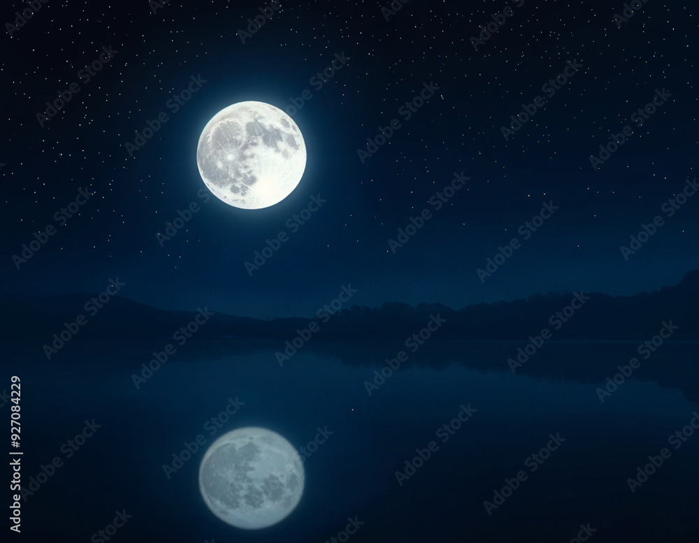 full moon over the lake at serene night scene of sharad purnima