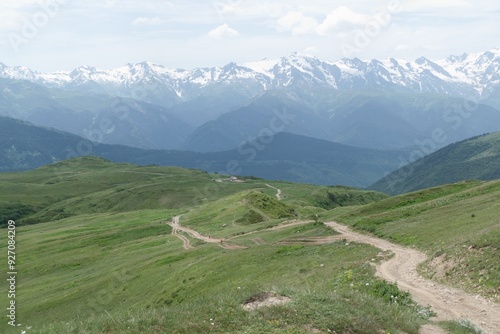 beautiful mountains landscape annd nature in svaneti georgia photo