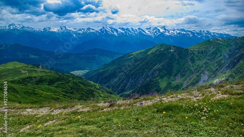 beautiful mountains landscape annd nature in svaneti georgia photo