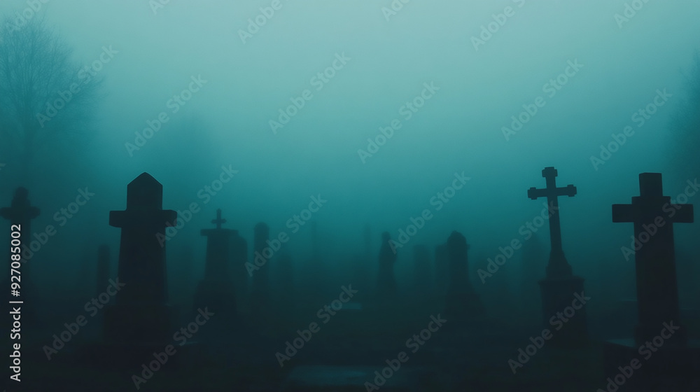 A misty graveyard at dusk, where ghostly figures wander aimlessly among the tombstones. A misty graveyard at dusk, where ghostly figures wander aimlessly among the tombstones.