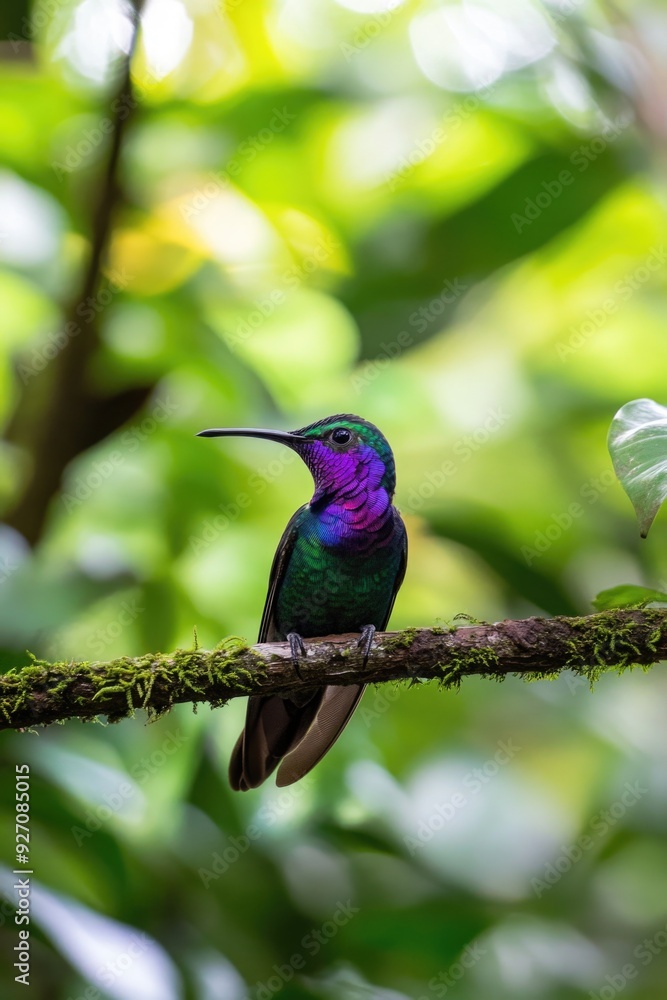 Fototapeta premium Purple and Green Bird on Tree Branch