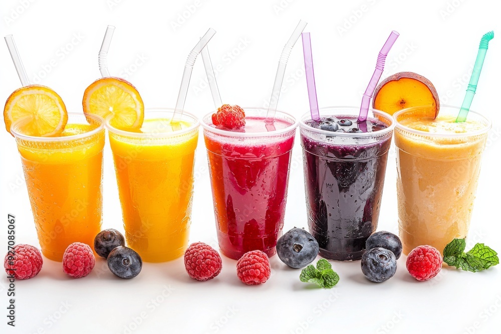 Juices and Floats in Plastic Cup on white background created with Generative AI Juices and Floats in Plastic Cup on white background created with Generative AI