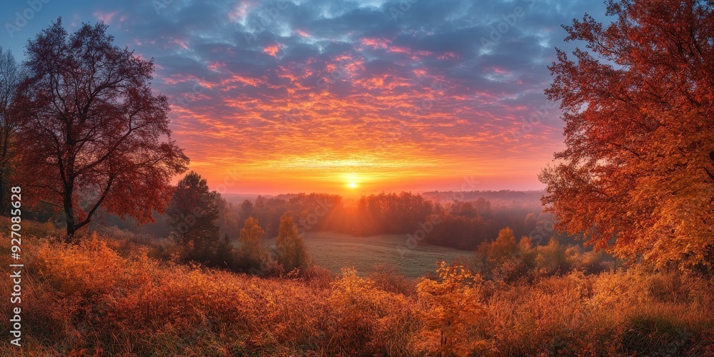 Enchanting Autumn Sunrise Over Mountain Pathway Enchanting Autumn Sunrise Over Mountain Pathway