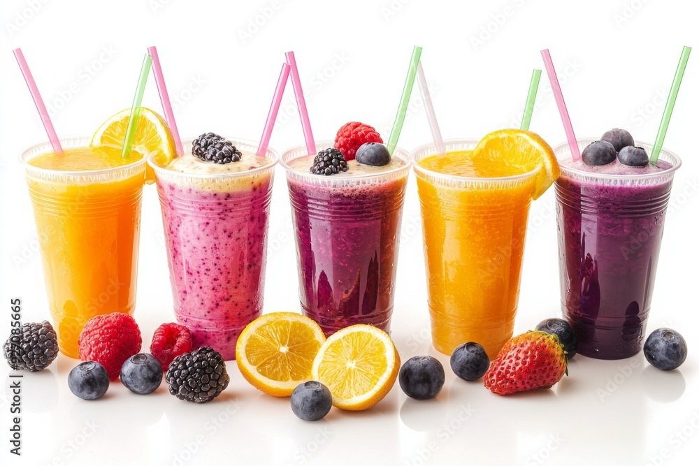 Juices and Floats in Plastic Cup on white background created with Generative AI Juices and Floats in Plastic Cup on white background created with Generative AI