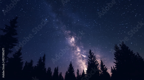 A breathtaking view of the night sky filled with stars and the Milky Way, with silhouettes of trees in the foreground.