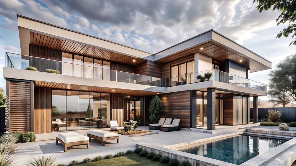Modern house with pool and patio. Modern house with pool and patio.