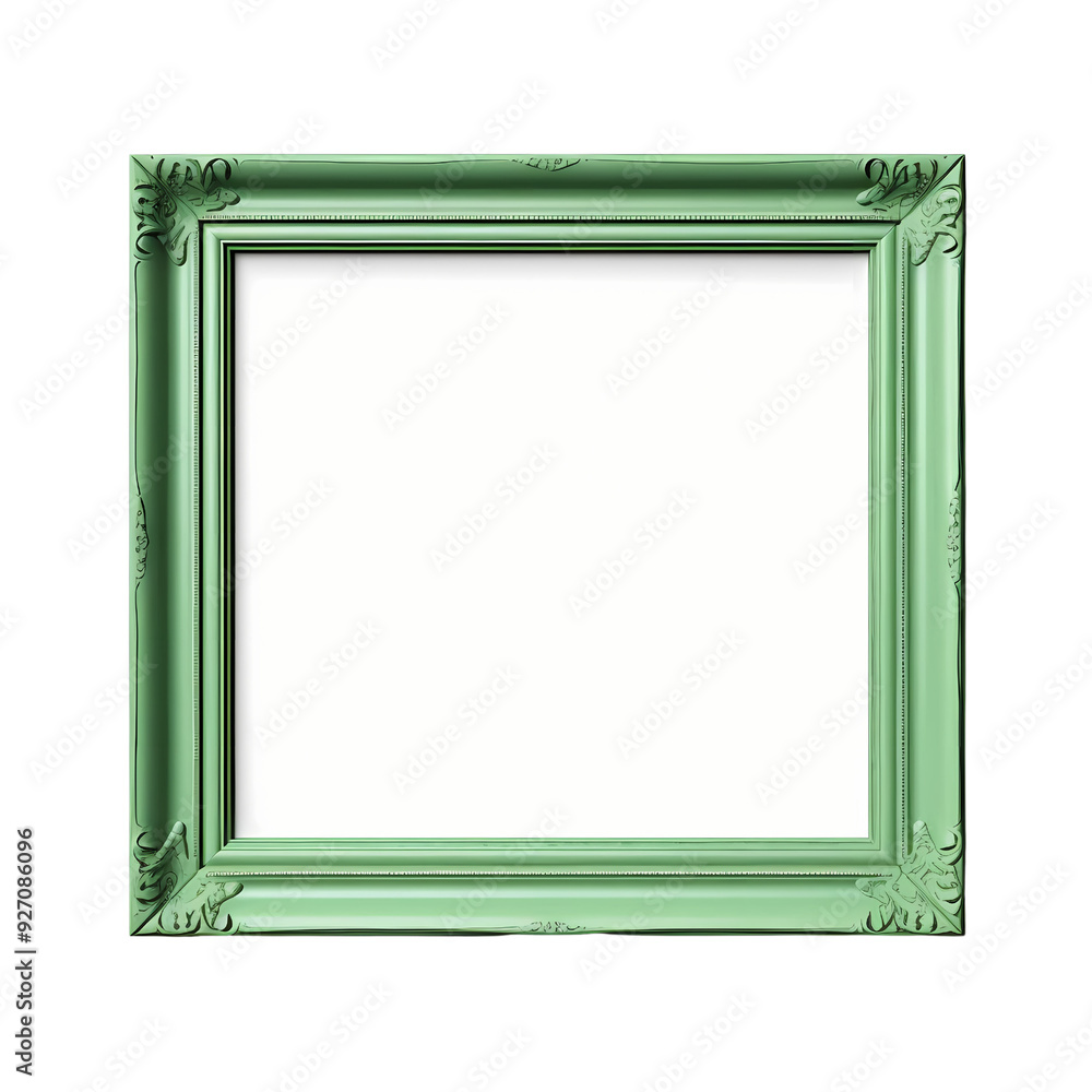A classic, ornate green picture frame isolated on a white background. A classic, ornate green picture frame isolated on a white background.