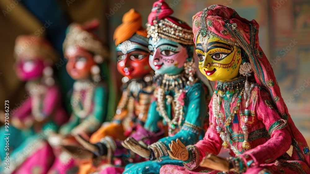 custom made wallpaper toronto digitalA colorful Indian puppet show with traditional Rajasthani puppets in action.